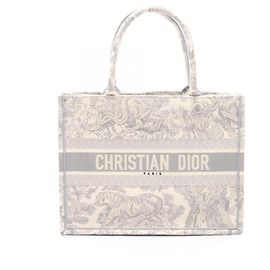 Christian Dior Gray and White Canvas Tote Bag Brown White
