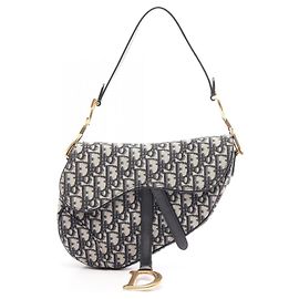 Borsa Christian Dior Dior Saddle Bag Oblique Jacquard Nero Beige Blu navy