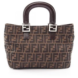 Borsa Fendi Zucca marrone in pelle e tela Marrone