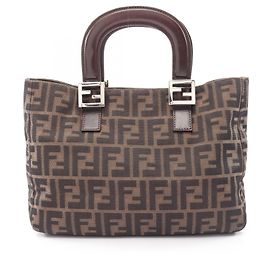 Sac à main Fendi Zucca : Cuir et toile nylon Marron Noir Beige