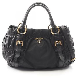 Prada Gathered 2-Way Tote Bag Black