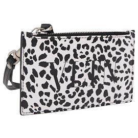 VALENTINO Card Case Leather White Silver Auth bs36085V Silvery White