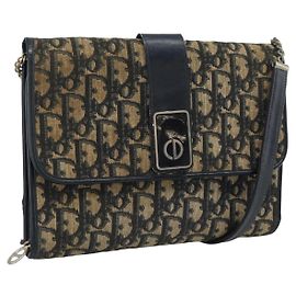 Borsa a tracolla Christian Dior Trotter Canvas Navy Gold Auth fm5383 D'oro Blu navy