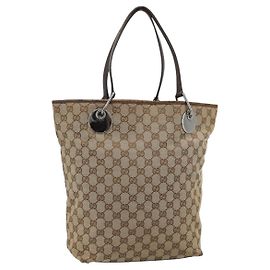 Sac cabas GUCCI GG Canvas Beige Argent 120836 Auth 192823 Argenté Beige