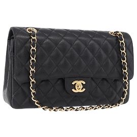 CHANEL Borsa a Spalla Chain Matelasse 25 Pelle Caviar Nera Oro CC Auth yk20614SM Nero D'oro