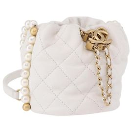 CHANEL Matelasse Chain Shoulder Bag Lamb Skin White Gold CC Auth ka5241M Blanco Dorado