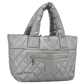 CHANEL Cococoon Tote Bag Coated Canvas Silver CC Auth bs36183 Silvery