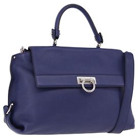 Sac à main Salvatore Ferragamo Gancini en cuir 2way Bleu Argent Auth 192042A Argenté Bleu
