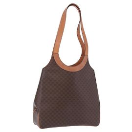 Céline CELINE Macadam Canvas Rundhandtasche PVC Leder Braun Gold Authentisch 192066 Braun Golden