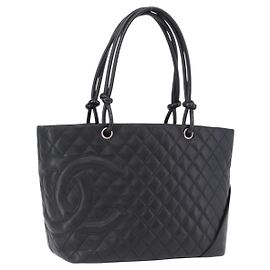 CHANEL Matelasse Cambon Line COCO Mark Tote Bag Leder Schwarz CC Auth ka5210V Schwarz
