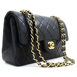 CHANEL Classic Double Flap 9" Chain Shoulder Bag Black Lambskin Noir