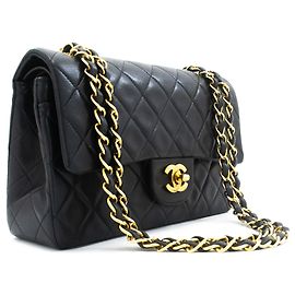 CHANEL Classic Double Flap 9" Chain Shoulder Bag Black Lambskin Noir