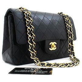 CHANEL Classic Double Flap 9" Chain Shoulder Bag Black Lambskin Noir