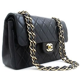 CHANEL Classic Double Flap 9" Chain Shoulder Bag Black Lambskin Noir