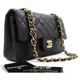 CHANEL Classic Double Flap 9" Chain Shoulder Bag Black Lambskin Noir