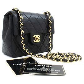 CHANEL Mini Square Small Chain Shoulder Bag Crossbody Black Noir