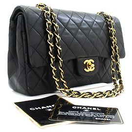 CHANEL Classic Double Flap 10" Chain Shoulder Bag Black Lambskin Noir