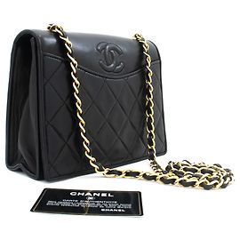 CHANEL Vintage Full Flap Small Chain Shoulder Bag Black Quilted Nero