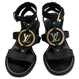 Louis Vuitton Black Leather Heeled Sandals Black