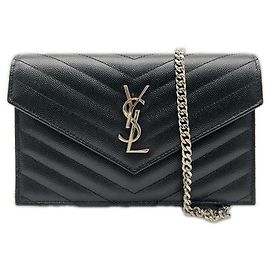 Yves Saint Laurent Cassandra Envelope Chain Wallet Black