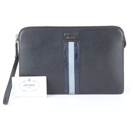 Pochette de couro Saffiano Prada Preto