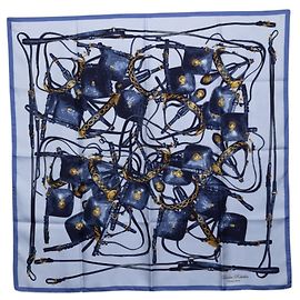 Hermès Hermes Carre 90 Brides Rebelles Sciarpa in seta Blu Multicolore