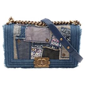 Chanel Boy Patchwork Schultertasche Blau