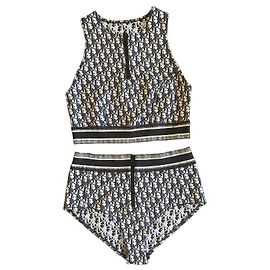Christian Dior Oblique Monogram Bikini Set White Dark blue