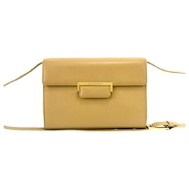 Sac mi-épaule en cuir avec logo vintage Yves Saint Laurent Beige