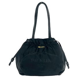 Mini bolsa tote de nylon e couro com logotipo Prada Preto