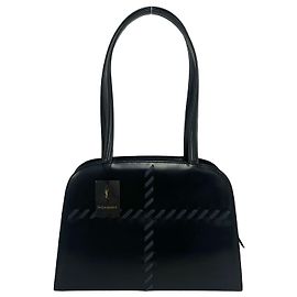 Yves Saint Laurent Logo Stitch Lederhandtasche Schwarz