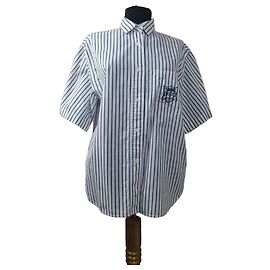 Diane Von Furstenberg Camisa de Manga Corta a Rayas Blanco Azul