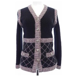 Chanel Cashmere Blend Cardigan Black Pink