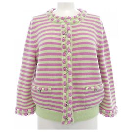 Chanel LOOK35 Kaschmir-Cardigan Pink Grün