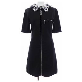 Vestido de malha com fecho de correr e gola bordada Louis Vuitton Preto