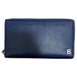 Balenciaga Leather Long Zip Wallet Blue Navy blue