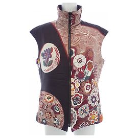 Colete de seda e poliéster Twill Reine Hermès Marrom Vermelho
