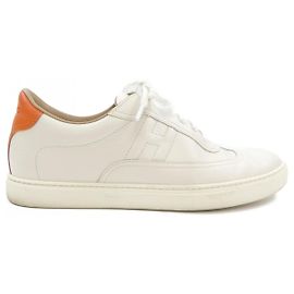Tênis Hermès de couro de vitelo bege Bege