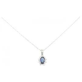 Autre Marque Platin-Saphir-Diamant-Halskette Silber