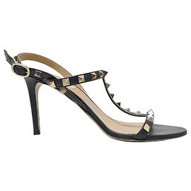 Valentino Black Rockstud Metallic Heel Sandals Black