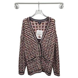 Chanel Black Multicolor Tweed Check Silver Button Cardigan Multiple colors