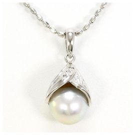 Autre Marque PT900 PT850 Platin Akoya Perle Diamant Halskette Silber