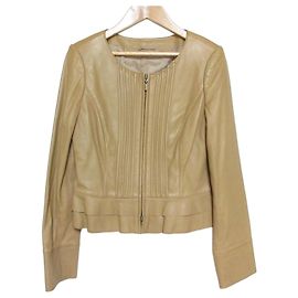 Autre Marque ANAYI Lamb Leather Collarless Jacket Beige