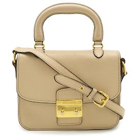 Miu Miu Madras Leather Handbag Beige Other