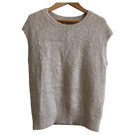 Autre Marque JUSGLITTY 24AW Lame Velour French Pullover Knit Top Beige