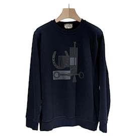 Hermès Sweatshirt mit Lederpatch Navy Blau