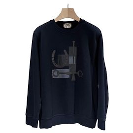 Hermès Leather Patch Sweatshirt Navy Blue