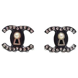 Chanel Orecchini Black Pearl Crystal Lock CC Nero