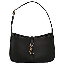 Saint Laurent Borsa hobo a tracolla in pelle liscia con monogramma Nero