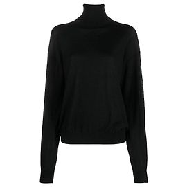 Saint Laurent Woll-Rollkragenpullover mit Logo Schwarz